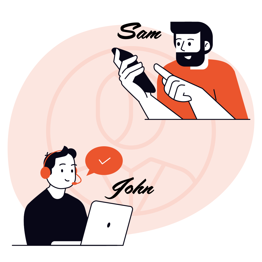 Illustration of a phone call between a customer service agent and a persona.